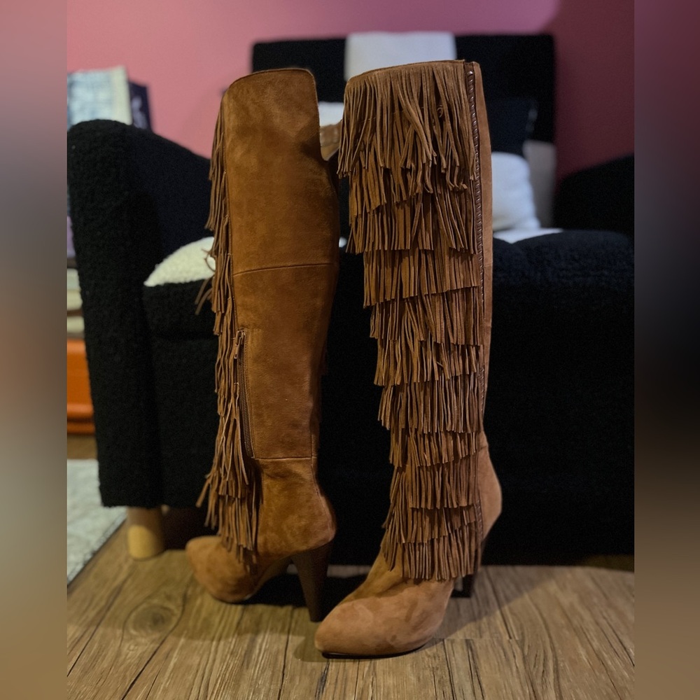 STEVE MADDEN Fringe Thigh High Boots